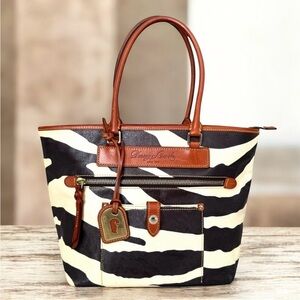 Dooney & Bourke Large Shoulder Bag Zebra Print Vachetta Leather Tote